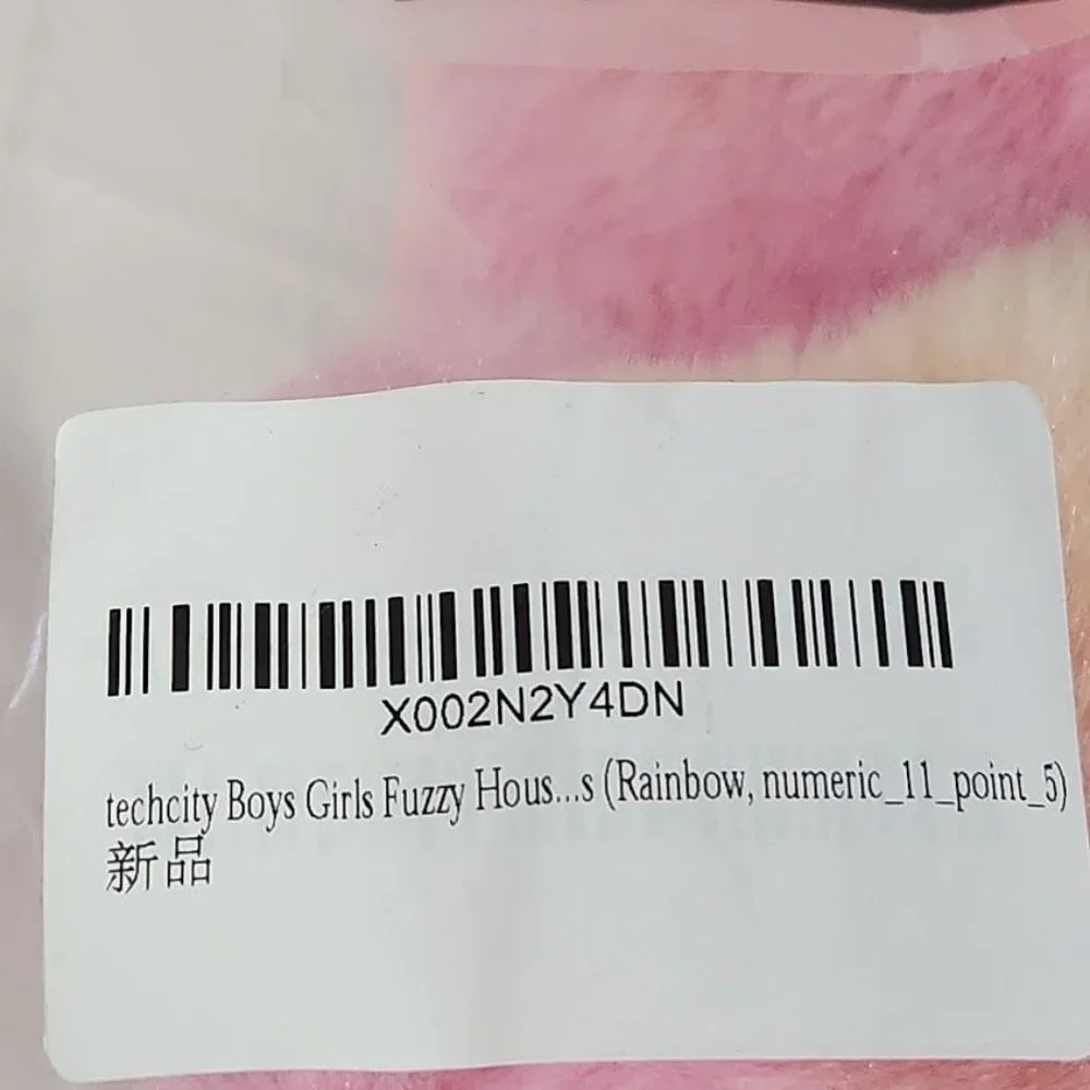 TechCity girls Fuzzy House Slippers in‎ Rainbow Faux Fur - Size 11.5